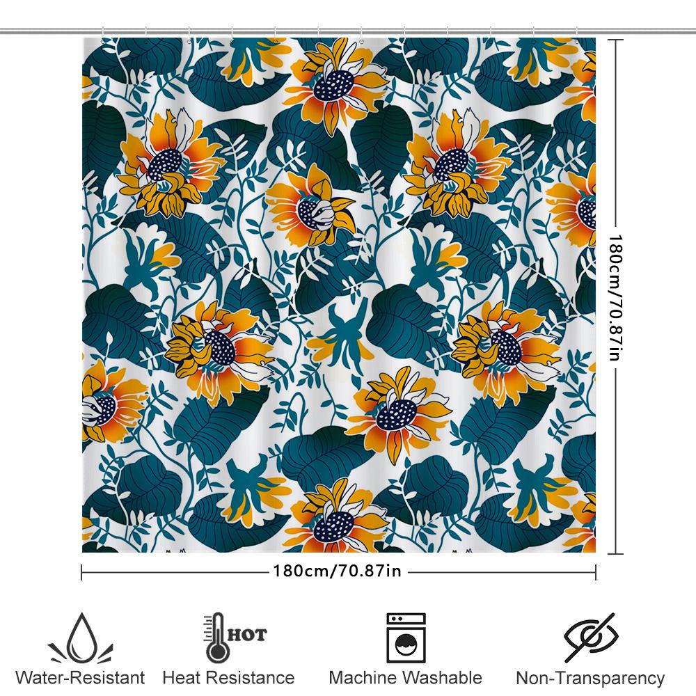 Sunflower Leaves Shower Curtain 3D Printed Bath Decor For Home Decoration