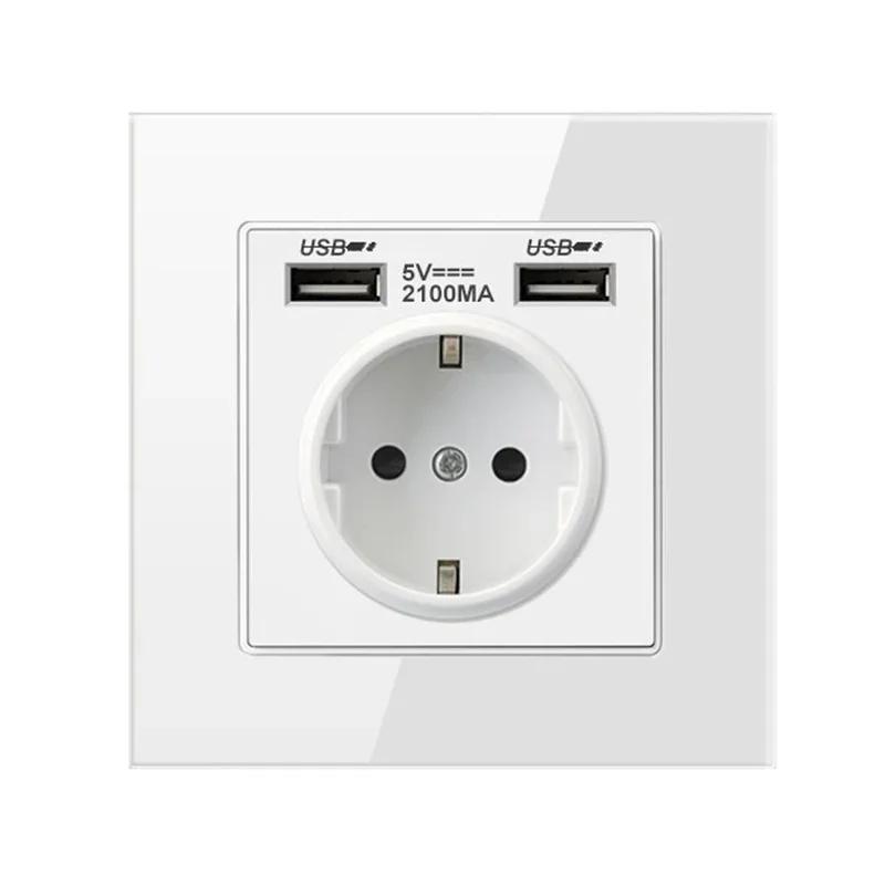 Toma de corriente USB dual de pared DepoGuye de 2,1 A, para dormitorio, 16 A, panel de PC, compatible con España, Rusia y la UE.