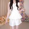 Women Summer Sleeveless Ruffled Top Shorts Two Piece Set