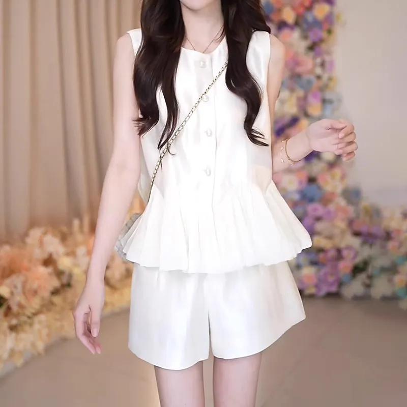 

Women Summer Sleeveless Ruffled Top Shorts Two Piece Set M