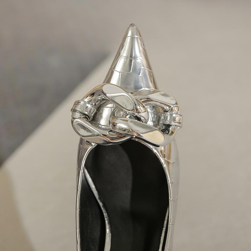 Femei de lux 8,5 cm Tocuri înalte Pompe Scarpins Designer Tacone strălucitoare Tocuri aurii argintii Pantofi de nuntă pentru petrecere de mireasă