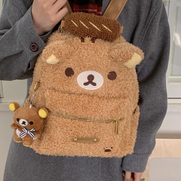 Schoolbag Japanese large-capacity portable backpack cartoon cute and relaxed bear backpack bag female niche design plush shoulder bag