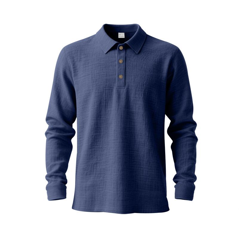 

Men s Textured Fabric Long Sleeve Polo Shirt S темно-синього кольору