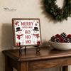 Christmas Hanging Ornament Wooden Tabletop Decor, 2D Pet Santa with Iron Stand, Rustic Festive Home Accents Holiday Sign for And Cafe Shelf,