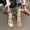 Rhinestone sandals women's thick heel 2025 new summer versatile square head fairy style with skirt high women's sandals