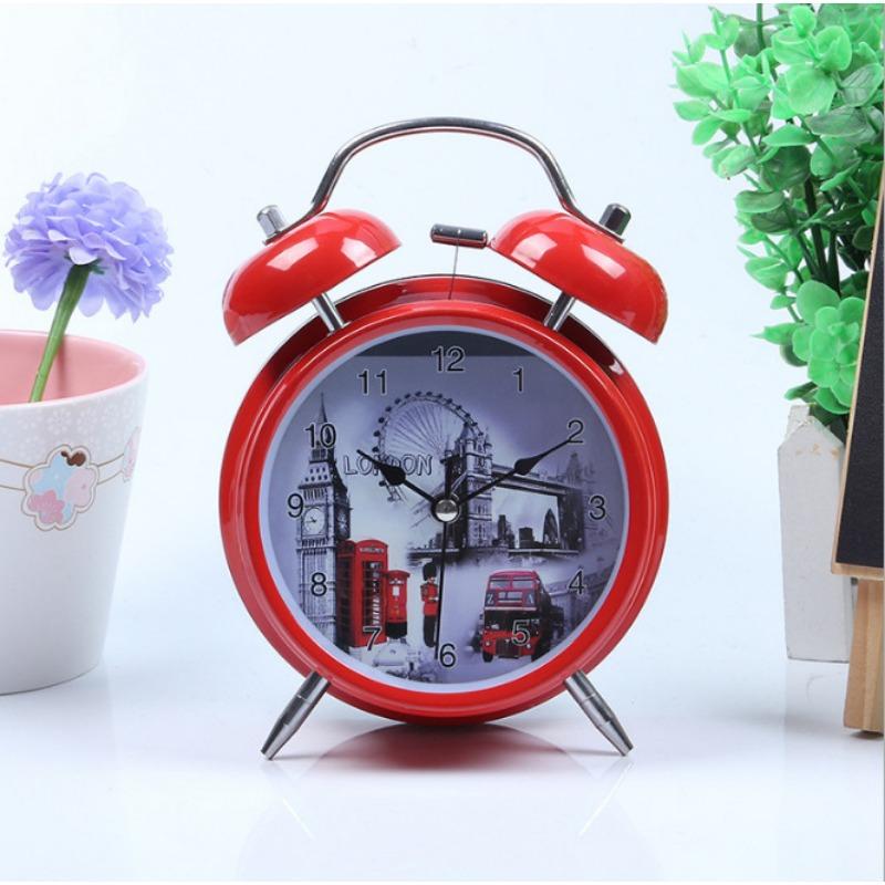 4-inch metal spray painted retro European alarm clock night light creative bell children student seat clock