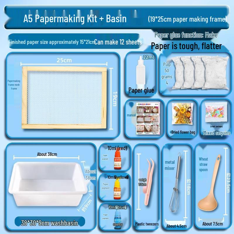 DIY Ancient Papermaking Kit for Kids: Educational Flower & Plant Pulp with Wooden Frame Screen Tools