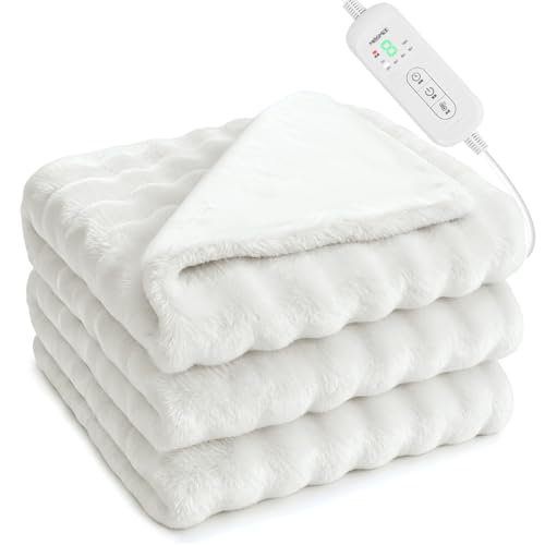 

MOSMEE Electric Blanket [2025AI Automatic Temperature Control + Rabbit Fur Faux Outer + Polyester Backing] 190 x 130 cm Large Size, Can be Used as a T