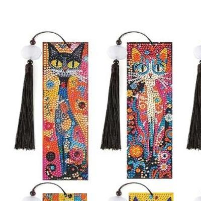 6 PCS 5D DIY Special Shaped Rhinestone Art Bookmark Kits with Tassels Rhinestone Bookmarks for Adults Women