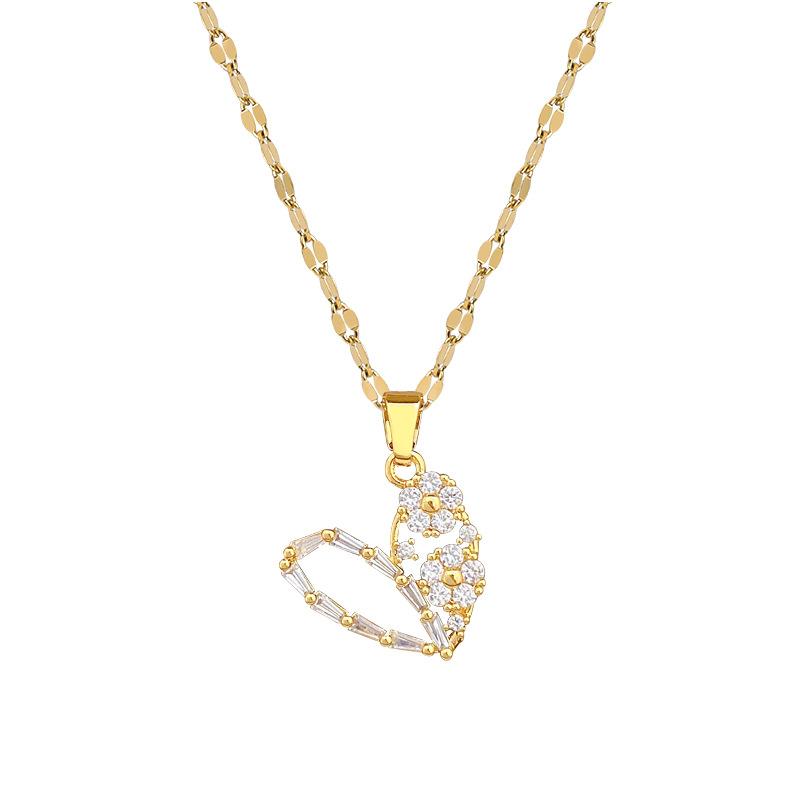 Empty Love Fashion Light Luxury Temperament Gorgeous Full Diamond Necklace Female Versatile Collarbone Chain Titanium Steel Chain