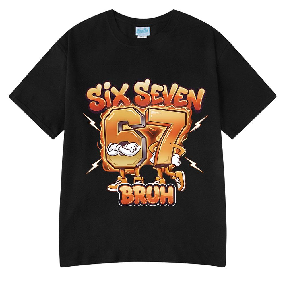 Six Seven Bruh Funny Cartoon Brainrot 67 Meme T Shirts Unisexs Women Clothing Fashion Harajuku Cotton Casual Short Sleeve Tshirts