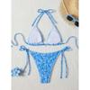 Split Swimsuit Female Sexy Lace-up Backless Tight Floral Bikini Female Split