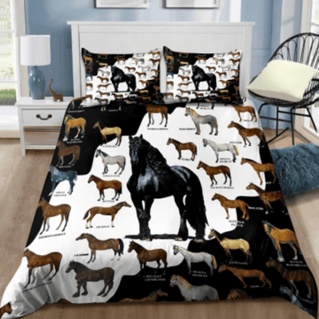 Home Textiles Tmarc Tee Love Friesian Horse Printed Bedding Set Quilt Cover Set
