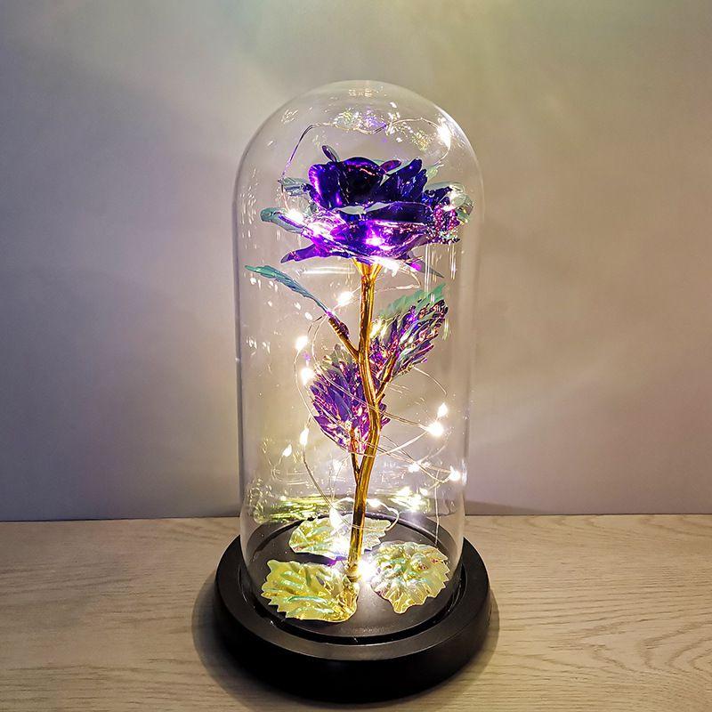 

Eternal Rose Flower In Glass Led Light Romantic Valentine s Day Gift Purple Warm Light