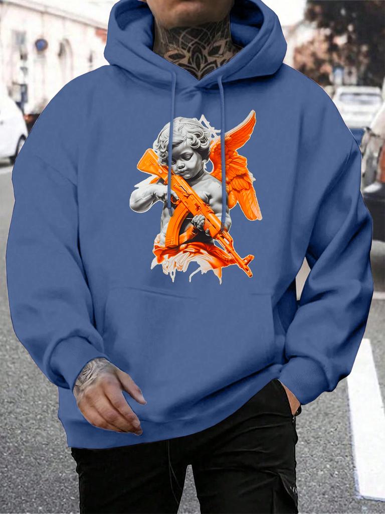 Angel Boy With Wings Holding A Gun Prints Hoody Men Casual Street Pullover Autumn Fashion Hoodies Multicolor Pocket Clothes