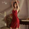 Women's Silky Satin Deep V Low Cut Backless Sleep Dress Lounge Set