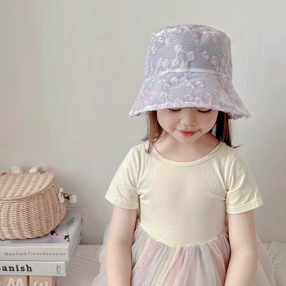 1 Pc Daisy Cute Kid Girl Bucket Hat Fashion Embroidery Fishmen Hat for Toddler Girl Spring Summer Travel Photography Props Hat