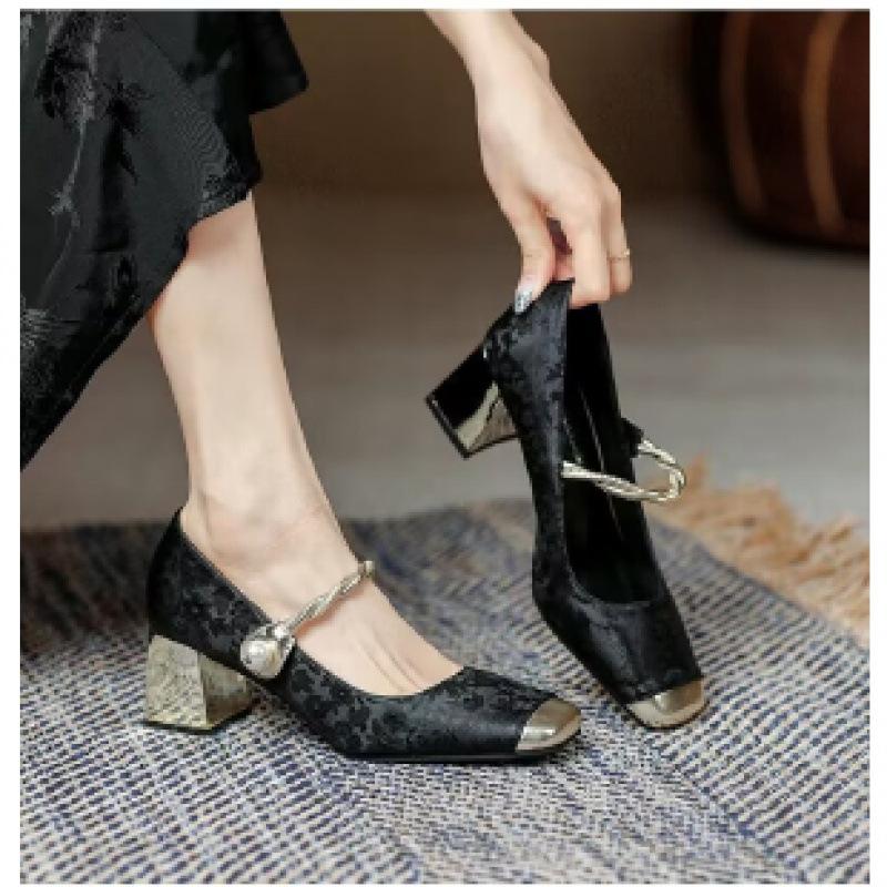 Modă Pantofi cu toc înalt pentru femei, stil nou chinezesc, pantofi Mary Jane pentru femei, asortați cu pantofi simpli în stil chinezesc, asortați cu fuste și pantofi