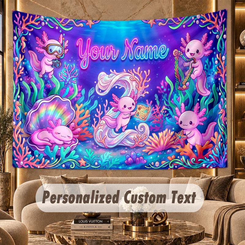 Underwater Fish (82) Theme Personalized Tapestry Custom Name Text Wall Hanging Tapestry Home Background Decoration