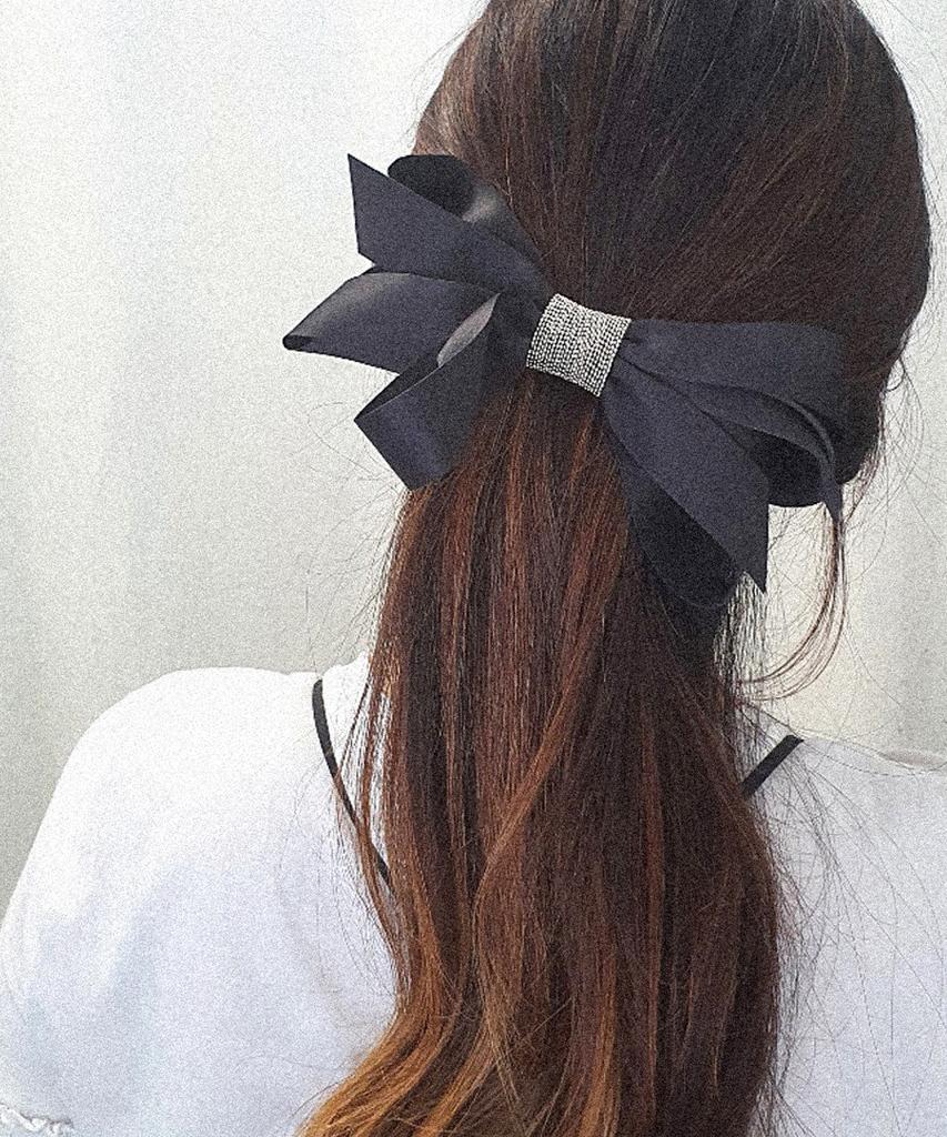 Racoha Layered Black Big Ribbon Hairpin