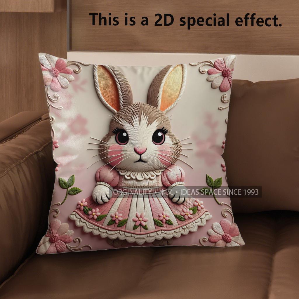 

2D Cute Bunny-Patterned Decorative Throw Pillow Covers Pattern Cushion Cover Suitable For Sofa Bedroom Car Pillow Cover 40x40cm