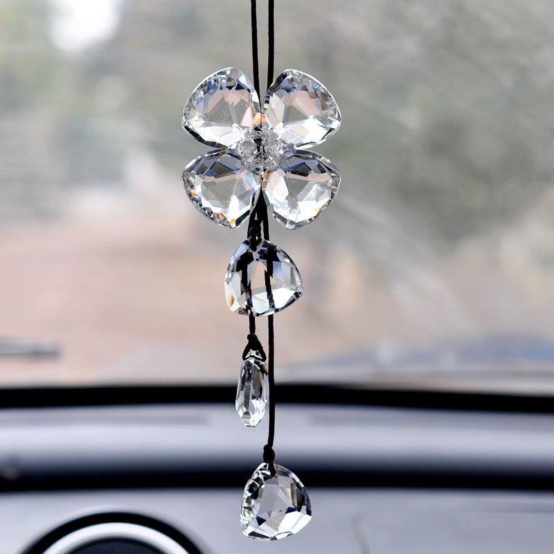High-End Crystal Car Rearview Mirror Pendant - Stylish Women's Ornament
