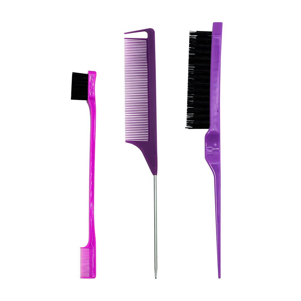 3Pcs Salon Segmented Steel Needle Tip Tail Comb Double-ended Eyebrow Brush Comb Set Pro Barbershop Hairdressing Styling Tools