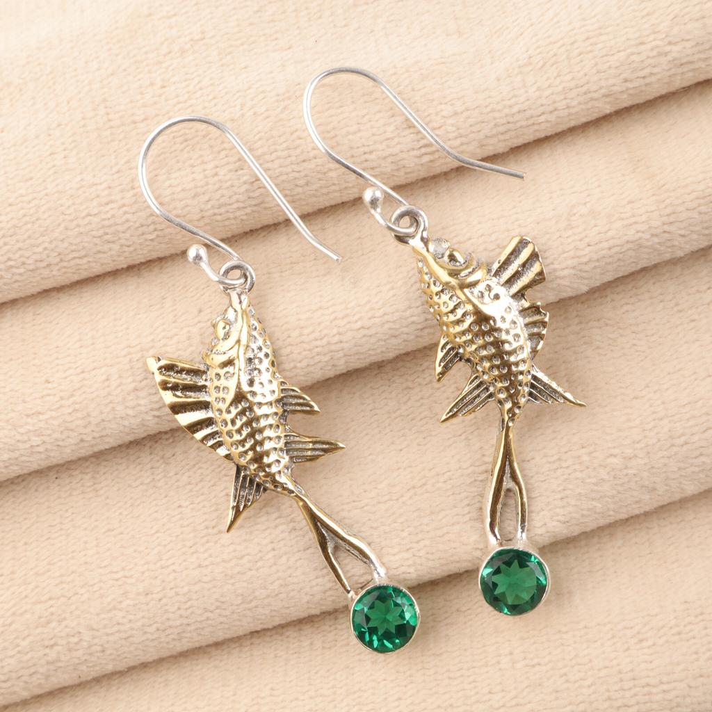 Chrome Diopside Gemstone 925 Sterling Silver Handmade Drop/Dangle Earrings 2.17" EE-148-4