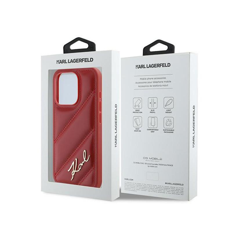 Karl Lagerfeld Diagonal Quilted Script - Etui Iphone 15 Pro (Czerwony)