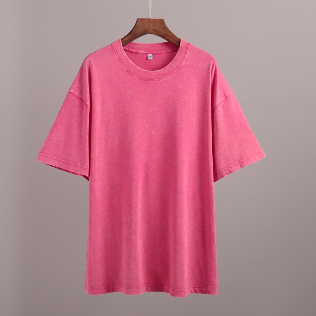 Washed and Worn Short Sleeved T-shirts for Summer Relaxation Round Neck Washed and Brushed Women’s T-shirts