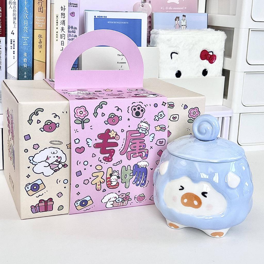 Milk fufu pig ceramic mug with lid spoon for girlfriend birthday gift office coffee milk cup