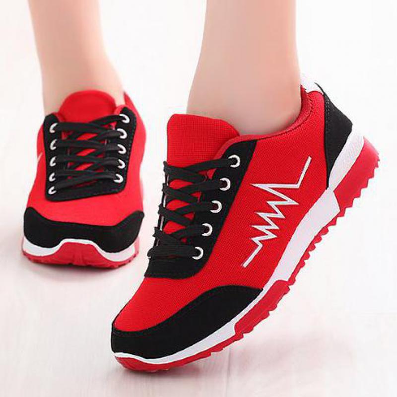 Spring Summer Wedge Casual Shoes Breathable Mesh Women Shoes Lace-up Platform Sports Shoes Red Black Women Sneakers Basket Femme