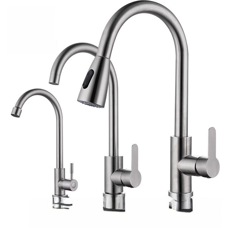 Stainless Steel Wall-Mounted Kitchen Faucet with Pull-Out Sprayer