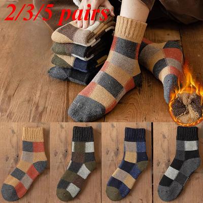 2/3/5 Pairs Winter Socks Thick Cotton Socks Keep Warm Mid-Tube Stocking Plaid Stocking Unisex One Size Fits All Leisure Sports Couple Socks
