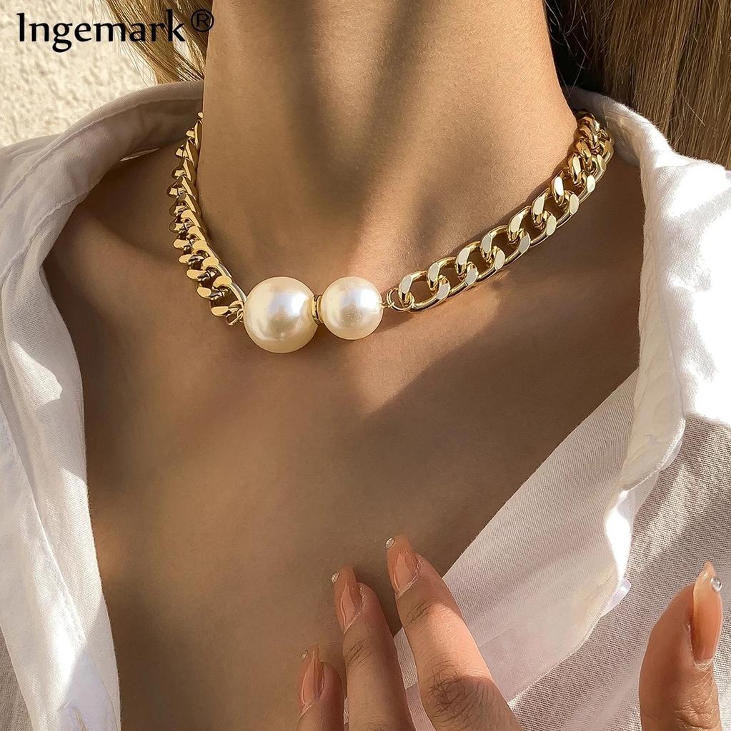 Punk Miami Cuban Choker Necklace Collar Statement Hip Hop Big Chunky Aluminum Gold Color Thick Chain Necklace Women Zircon