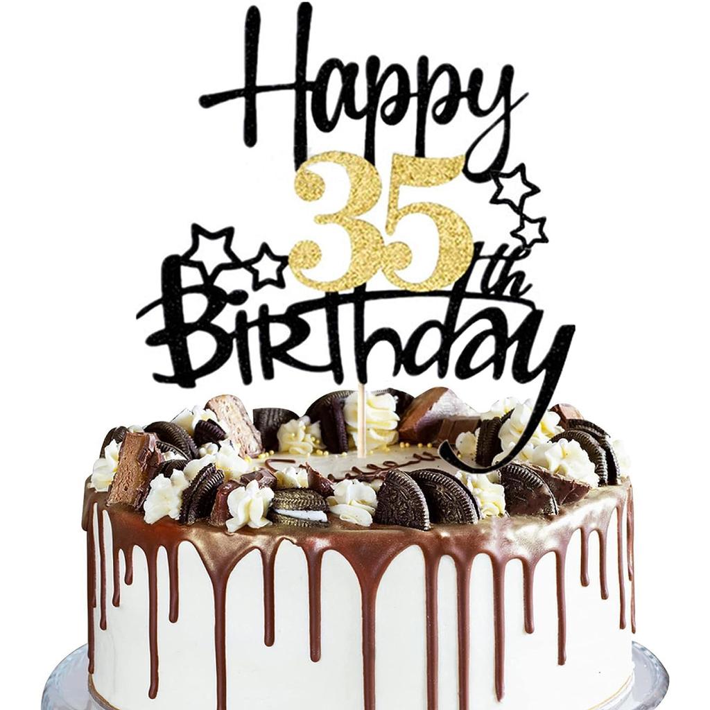 2 STÜCKE Gold Schwarz Happy15th Birthday Cake Topper für Geburtstagstortendekorationen für Jubiläumsfeier Dekorationen Zubehör