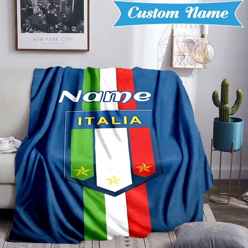 Custom Name Italian Football Crest Blanket Lightweight Ideal Bedding Blanket Perfect for Travel, Camping, Living Rooms, Sofas, Christmas gift