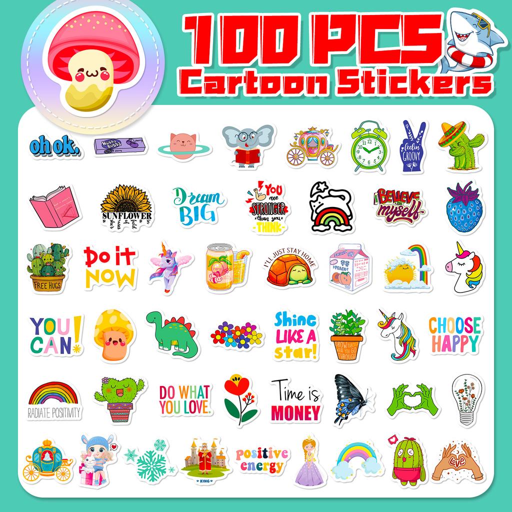 100 Small Size 4Cm Castle Mix And Match Small Fresh Party Graffiti Sticker Cartoon Computer Water Cup Text