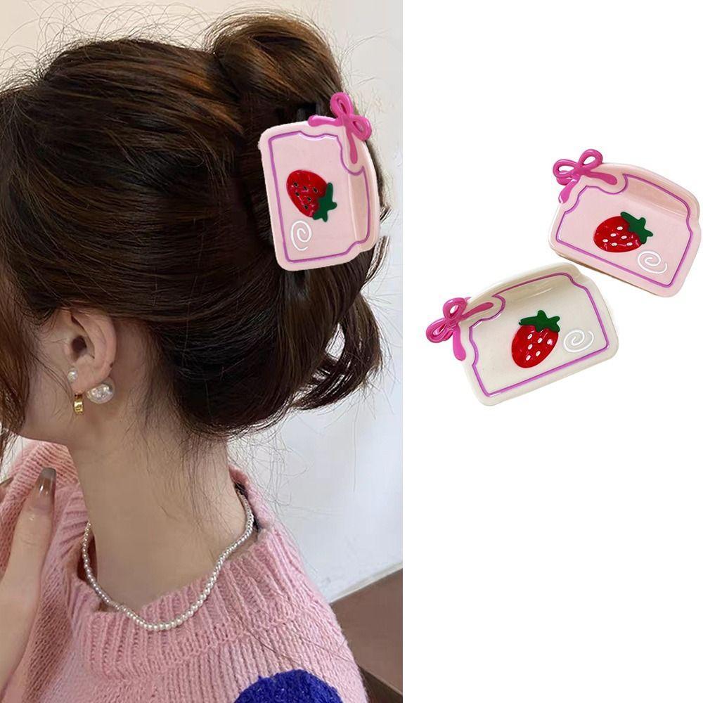 Sweet Cartoon Hair Claw Cute Acetic Acid Shark Clip Kawaii Strawberry Grab Clamps  Travel
