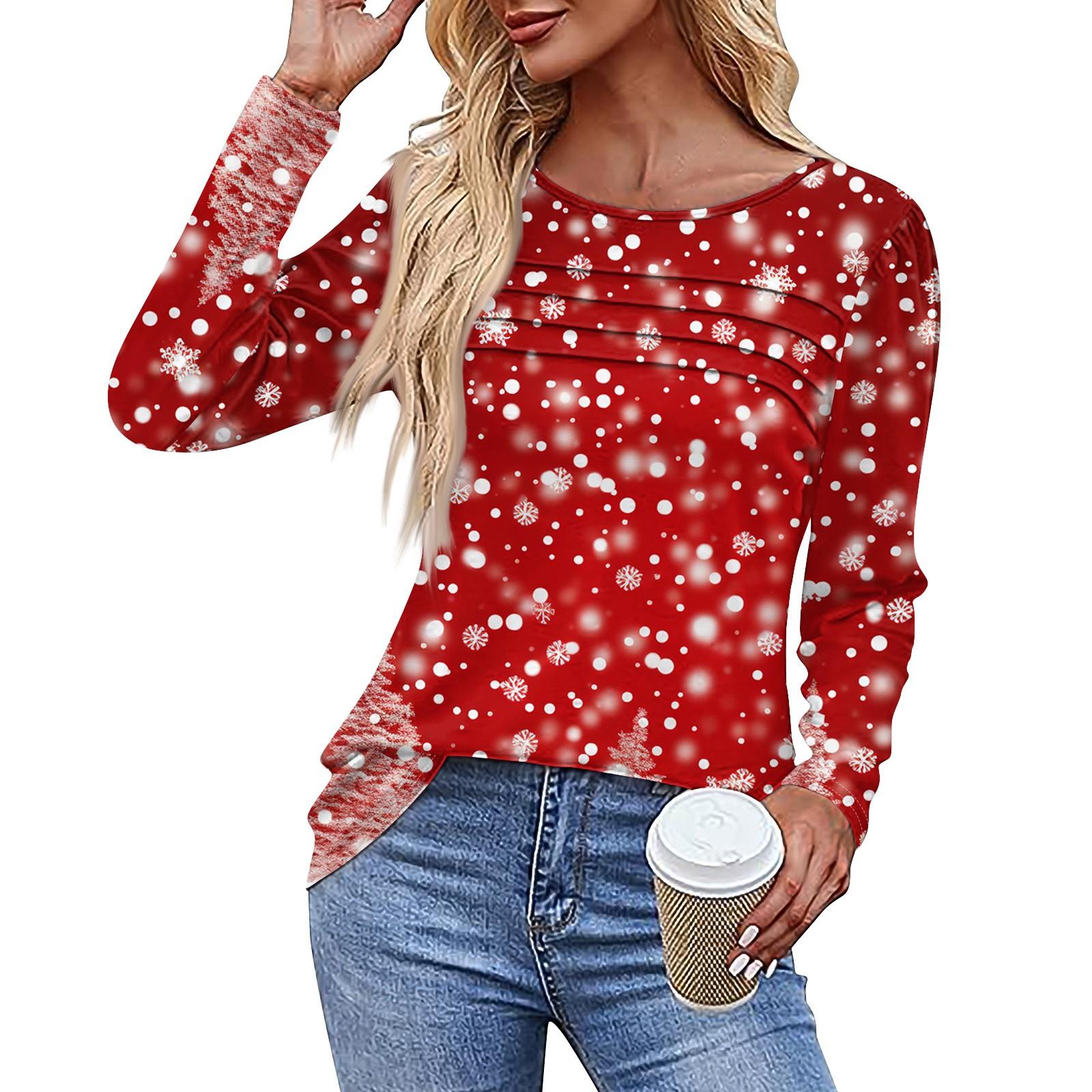 

Жіноча футболка з принтом і довгим рукавом, щоденна мода на вихідні, звичайний топ із круглим вирізом M Кіновар