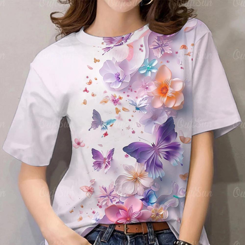 

Women s Casual Large Size T-Shirt - Short Sleeve Three-Dimensional Print XS