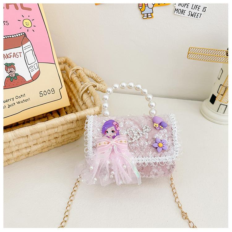 Cartoon Flower Bow Girl Decoration Children Shoulder Bag With Lace Design
