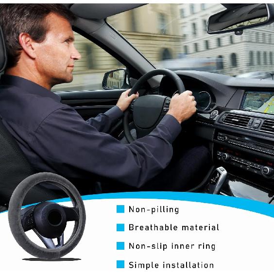 Augeny Fuzzy Car Steering Wheel Cover, Anti-Slip Soft Plush Steering Wheel Protector, 15 Inch Elastic Wheel Covers, Universal Vehicle Interior Winter