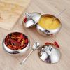 Stainless Steel Seasoning Jar Sugar Cereal Spice Bottle Bowl Drum-Shaped with Spoon Lid Kitchen Storage Pot Home Gadgets