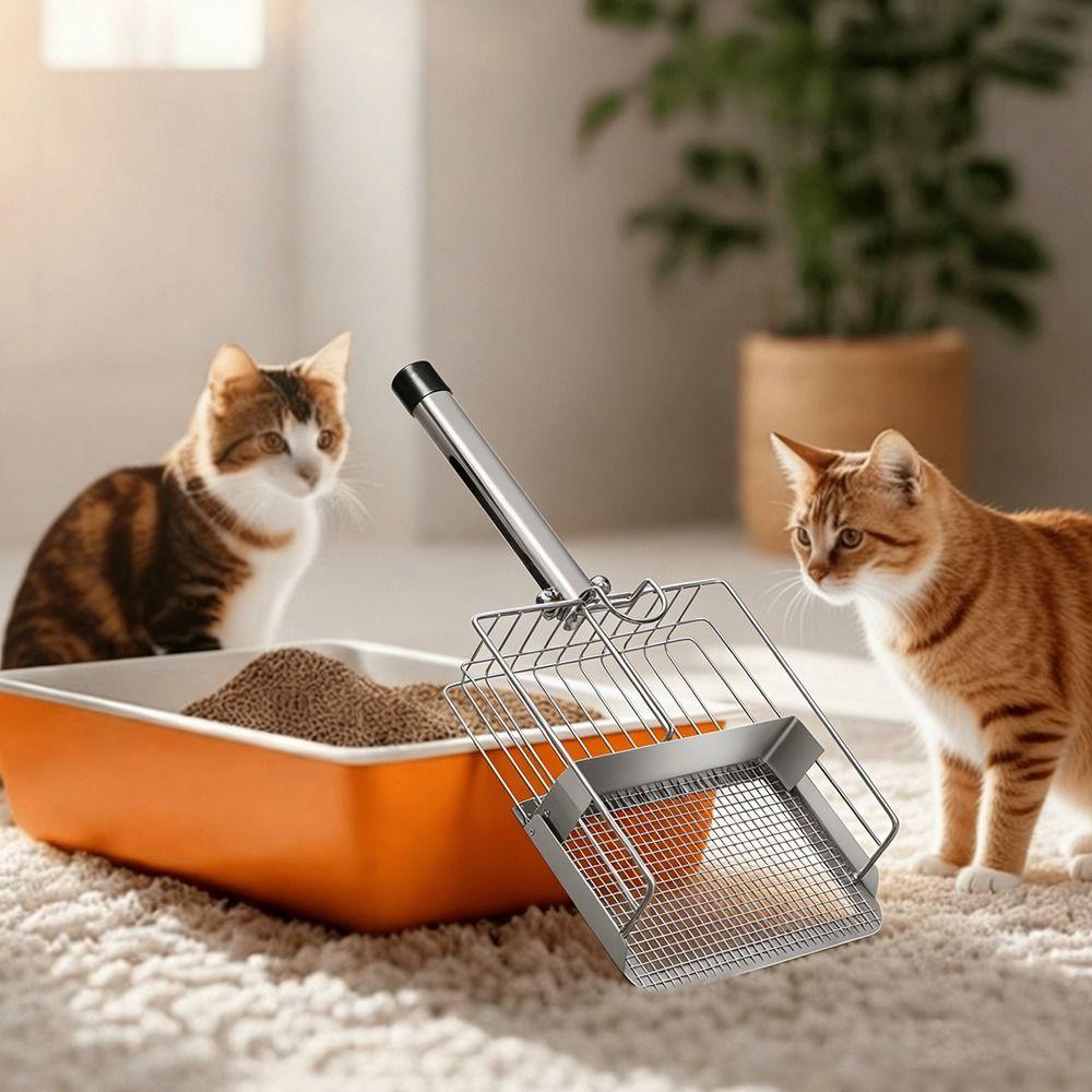 Stainless Steel Cat Litter Shovel Push-pull Design Pet Waste Picker Cat Poop Scooper  Pet Supplies