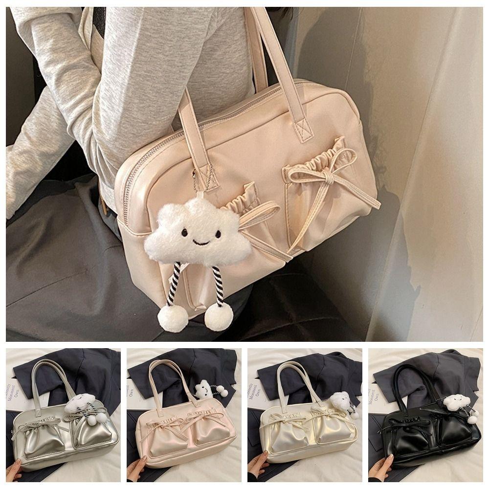 

Solid Color Bow Handbag PU Leather Shoulder Bag Casual Bow Underarm Bag Travel срібний