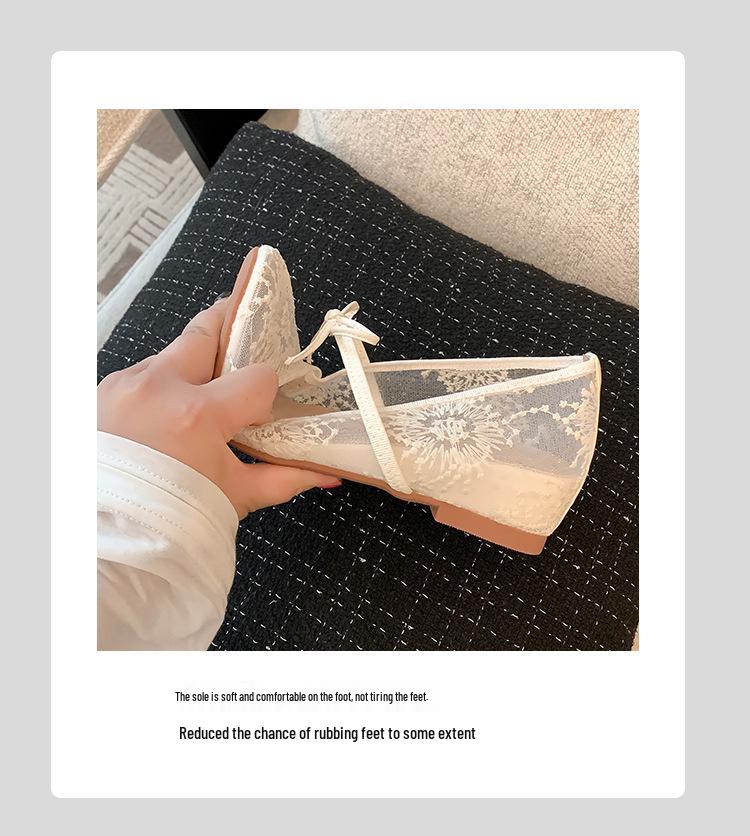 Grape Style Mesh Lace Bowknot Square Toe Hidden Heel Mary Jane Shoes for Women, Summer Collection