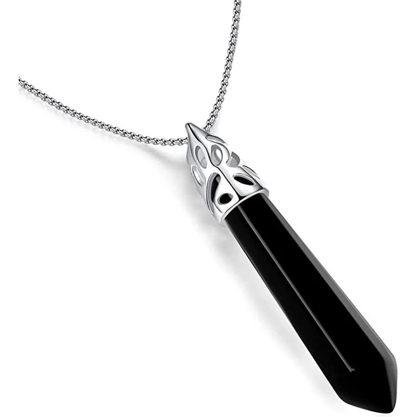 Collier pendentif pyramidale dorée en corde tressée améthyste œil de tigre printemps 2023 pour femmes