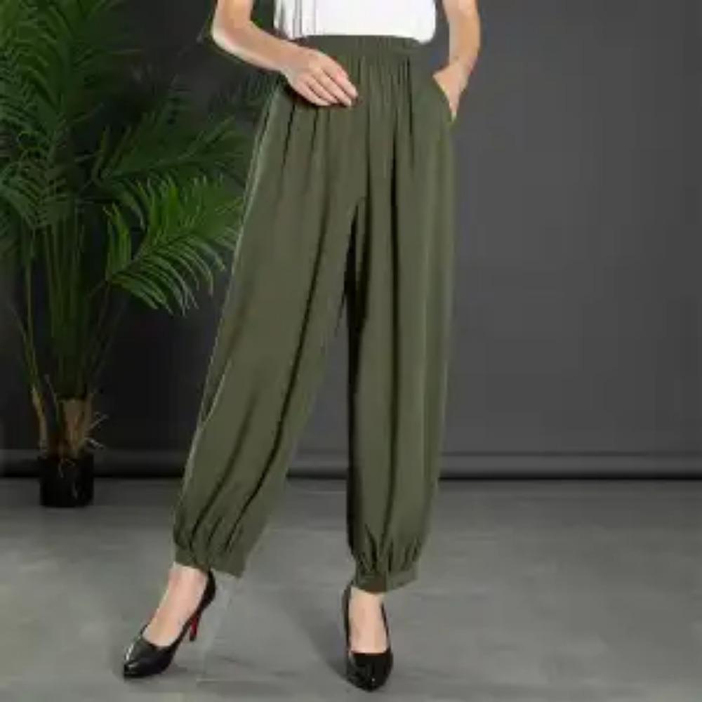 Women's Summer New High Waist Elastic Wide Leg Pants Fashionable Solid Pockets Soft Mosquito Proof Loose Versatile Lantern Pants
