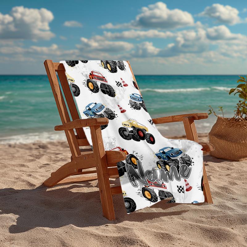 Custom Name Ultra-Soft Beach Towel with Truck Theme,Ideal for Pool - Camping, Diving - Perfect Travel Essential, Vibrant Beach Towel.